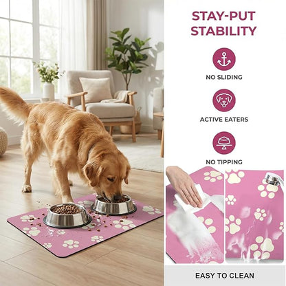 Pet Feeding Mat Dog Cat Food Mat Absorbent No Stains Quick Dry Rubber Bottom Anti-Slip Water Bowl Mats Easy to Clean for Indoor Pet Placemats Water Dispenser Mat