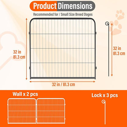 FDW Dog Playpen Dog Pen Dog Kennel 2 Panels 32 Inch Height Indoor Outdoor Folding Metal Portable Puppy Exercise Pen Heavy Duty Dog Fence for Yard Camping,Black