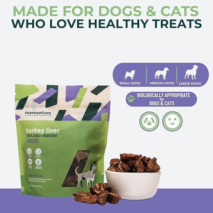 Momentum Carnivore Nutrition Freeze-Dried Turkey Liver Dog Treats & Cat Treats – Single-Ingredient, High-Protein, Grain-Free, Naturally Flavorful & Lean – Made in USA – 3.5 oz Bag