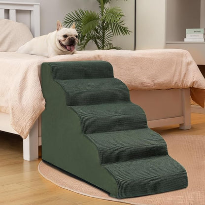 Aodisman 5-Step Dog Stairs and Ramp for High Bed, Non-Slip Sturdy Pet Steps for Small Dogs and Cats,22.2" H,Green