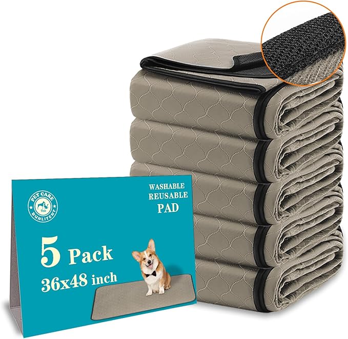 Bunlitent Washable Pee Pads for Dogs 36" x 48", 5 Pack, Reusable Potty Buddy for Dogs Washable, Dog Training Pads with Quick Dry, Large Anti-Slip Whelping Pad for Pet, Playpen, Incontinence