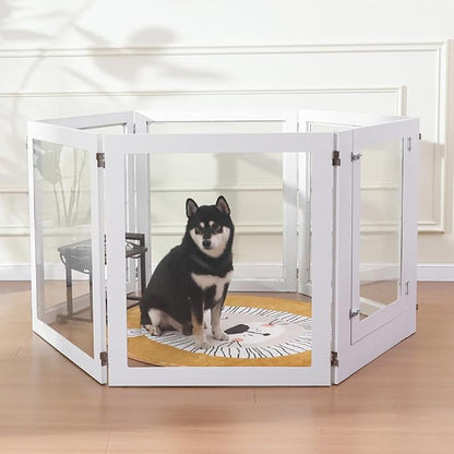 Heavy Duty Clear Acrylic Dog Playpen, 32" Height Transparent Pet Pen, Metal Frame Easy Assemble Kennel Enclosure, Ideal for Small to Medium Dogs, Cats, and Other Small Pets