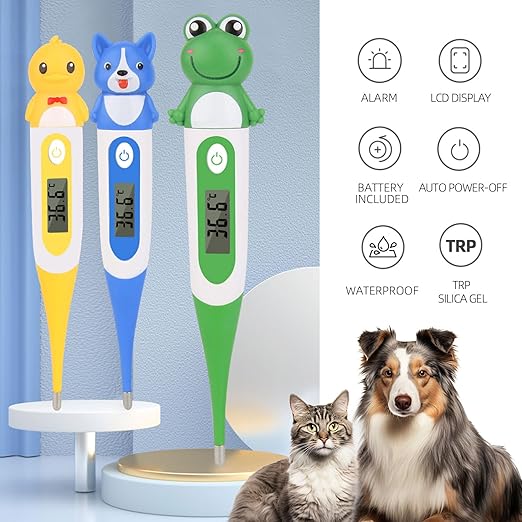 Pet Thermometer for Dogs,Digital Thermometer for Cats/Horse/Animals with Fever Alert Sound,Fast and Accurate Measurements in 60 Seconds - Comfortable Flexible Tip and Waterproof - Pack of 3