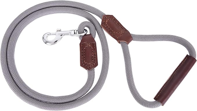 Mile High Life | Premium Leather Dog Leash | Strong Rope Leash | Leather Handle | Zinc Alloy Strong Clasp | Small Medium Large Dogs | 4/5/6 Feet(Gray, 72 Inch (Pack of 1))