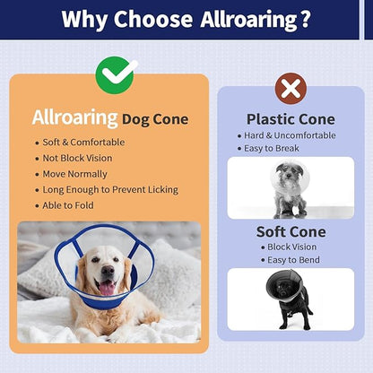 Allroaring Dog Cone Collar, Soft Dog Cones for Medium Dogs After Surgery, Adjustable Pet Cone for Dogs to Stop Licking, Breathable Doggie Elizabethan Collar for Wound Care Spay Neuter, Blue M