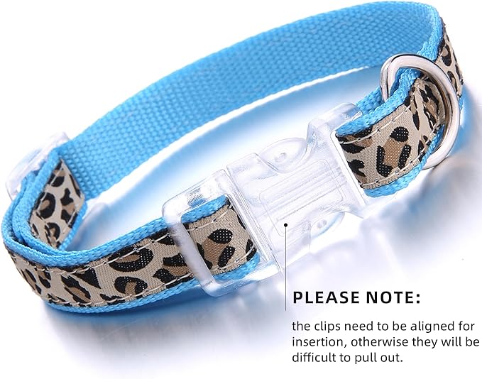 Mile High Life Leopard Dog Harness Collar Leash Set, Adjustable No Pull Dog Halter Harness for Small Breed Dogs, Easy Control for Training Walking (Blue, S Chest 11"-18", Neck 10"-14")