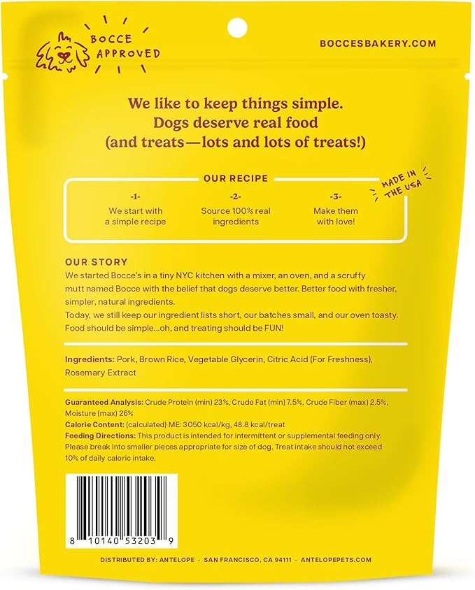 Bocce's Bakery Pork Press Jerky Protein Cuts Dog Treats – Natural & High-Protein, Wheat-Free, Made with Limited and Real Ingredients – Baked in The USA with No Added Salt or Sugar, 5oz