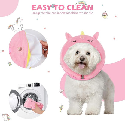 IEUUMLER Inflatable Recovery Dog Collar, Protective Donut Cone, Adjustable Soft Collar for Dog and Cat After Surgery Prevent from Biting & Scratching EU002 - Unicorn M+