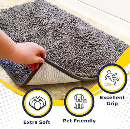 Muddy Mat® | Super Absorbent Door Mat Indoor, Microfiber Quick Dry Chenille Entryway Rug, Non-Slip Front Door Mat, Indoor Mats for Entryway, Machine Washable Pet Rug, Grey 6ft x 9ft