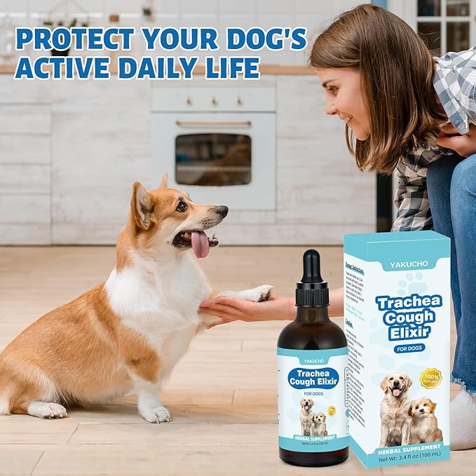 Yakucho Collapsed Trachea Treatment Liquid for Dog, 3.4 FL OZ Trachea Cough Elixir, Herbal Throat & Airway Comfort Formula for Dogs, Daily Respiratory Wellness Support, Easy to Administer