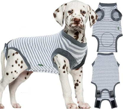 Dog Surgery Recovery Suit,Male Neuter Recovery Large Onesie Female Spay Cone Alternative Recovery Suit,Hoop & Loop Comfortable Surgical Bodysuit,Striped Grey L