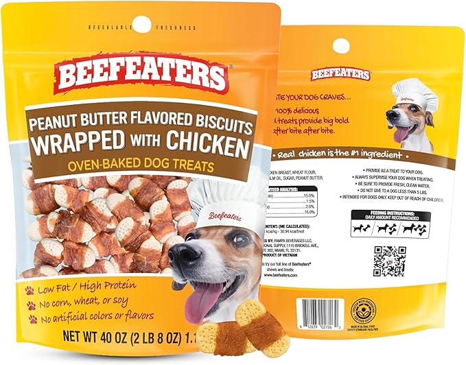Beefeaters Peanut Butter Dog Biscuits with Real Chicken 40oz - Oven-Baked, High-Protein, Low-Fat Treats for Small, Medium & Large Dogs – Ideal for Training, Dental Benefits - No Artificial Flavors