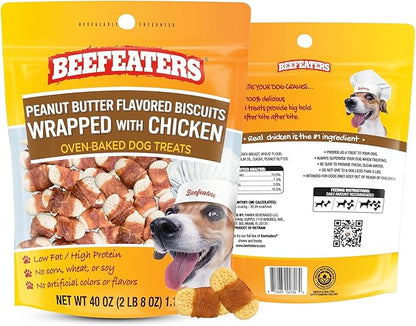 Beefeaters Peanut Butter Dog Biscuits with Real Chicken 40oz - Oven-Baked, High-Protein, Low-Fat Treats for Small, Medium & Large Dogs – Ideal for Training, Dental Benefits - No Artificial Flavors