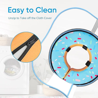 Sponge Dog Cone Collar, Dog Recovery Collar Alternative with Detachable High Clear Shield, Adjustable Soft Neck Cone for Small Medium Large Dogs, Stop Licking After Surgery ((DonutBlue,S)
