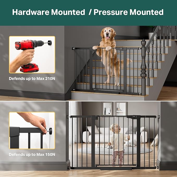 Cumbor 48" Wide 36" Extra Tall Baby Gate & Cumbor 51.5" Wide 36" Extra Tall Dog Gate, Durable Child Gate for Stairs, Doorways, Easy Walk Thru Dog Gate for House for Doorways
