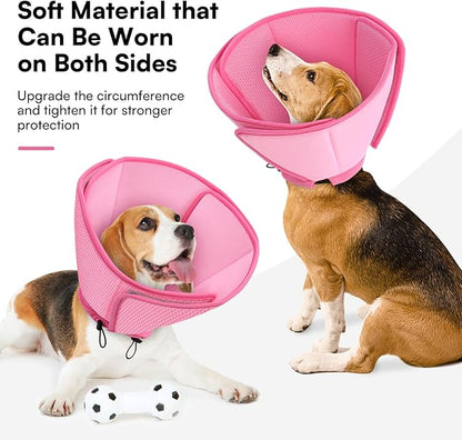 Queenmore Dog Cone,Soft Dog Cones for Large Dogs After Surgery,Comfy Cone for Dogs to Stop Licking, Adjustable Recovery Collar,Elizabethan Pet E-Collar for Wound Healing,Pink,L