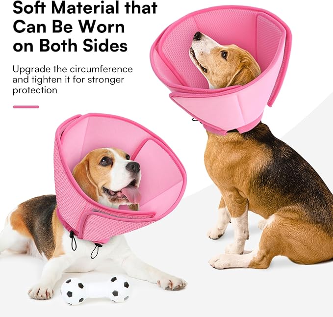 Queennmore Soft Dog Cone for Small Dogs,Adjustable Comfy Dog Cones Collar Alternative for Post-Surgery Wound Healing,Cone for Dogs to Stop Licking,Pink,S