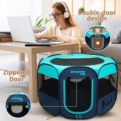 KingCamp Dog Playpen, Portable Foldable Cat Kitten Puppy Tent Crates 29"/36"/50" Pop Up Pet Playpen with Zippered Bottom & Cover for Indoor Outdoor Use (Small, Green)