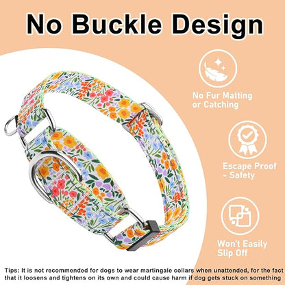 Reflective Martingale Collar for Dogs Nylon Training Collar with No Buckle Cute Floral No Pull Dog Collar for Medium Dogs（Yellow Flower，M）