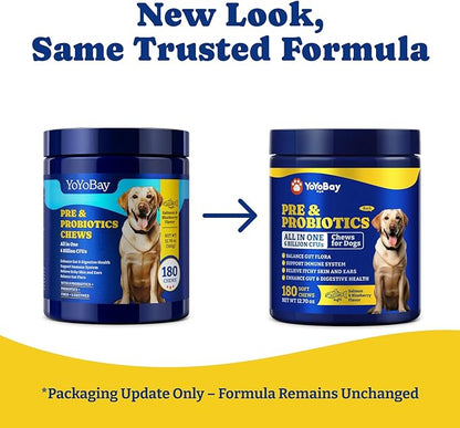 Probiotics for Dogs - Dog Probiotics for Gut, Immune & Skin Health - 6 Billion CFUs, 180 Soft Chews, Salmon & Blueberry Flavor - with Prebiotics & Digestive Enzymes