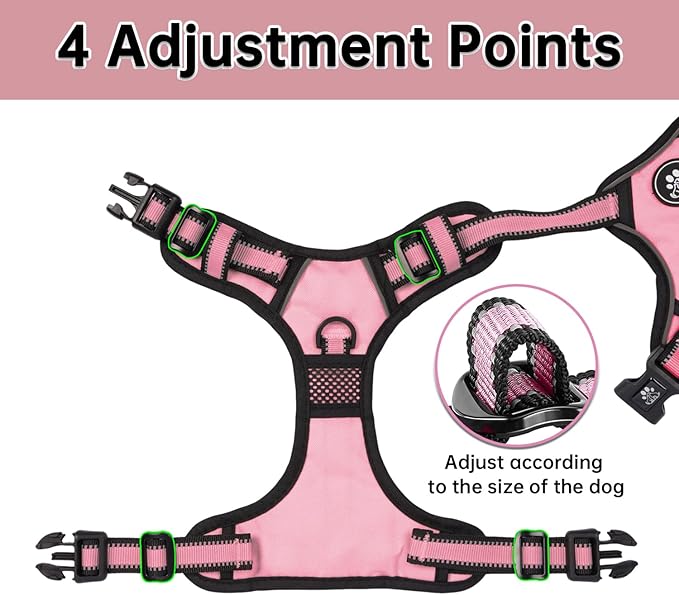 NESTROAD No Pull Dog Harness,Adjustable Oxford Dog Vest Harness with Leash,Reflective No-Choke Pet Harness with Easy Control Soft Handle for Large Dogs(Large,Pink)