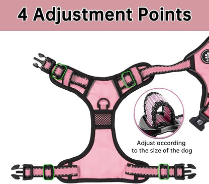 NESTROAD No Pull Dog Harness,Adjustable Oxford Dog Vest Harness with Leash,Reflective No-Choke Pet Harness with Easy Control Soft Handle for Large Dogs(X-Large,Pink)