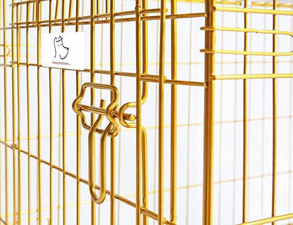 HOMEY PET Copper Gold Dog Crate 30 Inch, Portable Folding Metal Wire Dog Kennel Pet Dog Cage with Removable Floor Grid, Pull Out Pan, Double Doors, Handle for Medium-Small Breed Dogs Indoor Travel
