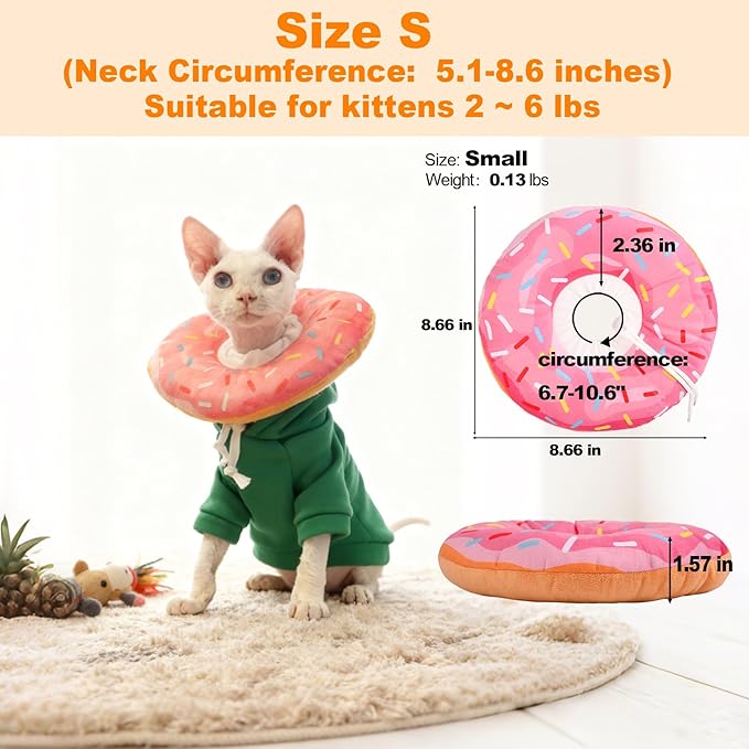 Cat Cone Collar Soft, Comfortable Cat Donut Collar After Surgery, Adjustable Elizabethan Recovery Collars & Cones to Stop Licking, Lightweight Neck Collar Soft Cone for Cats Kitten (Pink, Small)