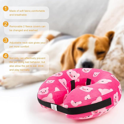 CuteBone Inflatable Dog Donut Collar with Removable Soft Fleece Covers for Small/Medium/Large Dogs and Cats After Surgery GWB01M