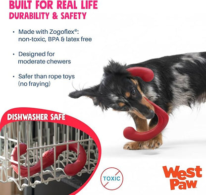 WEST PAW Zogoflex Bumi Dog Tug Toy – S-Shaped, Lightweight Chew Toys for Fetch, Play, Pet Exercise – Tug of War Soft Flinging Squishy Chewy Toy for Dogs – Guaranteed, Latex-Free, Small 8", Ruby