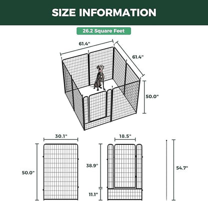 FXW Rollick Unleashed Dog Playpen for Indoor, Yard, RV Camping, 50 inch 8 Panels Dog Pen with Anchor Kit (4 Packs) for Large Dogs, Black│Patented