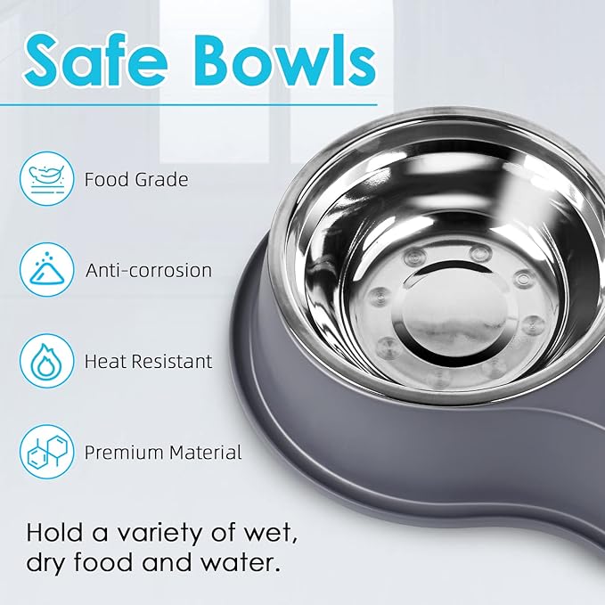 Epetslove Dog Bowls Large Double Dog Water and Food Bowls Stainless Steel Bowls with Non-Slip Resin Station, Pet Feeder Bowls Food Dish for Small Medium Large Dogs Cats
