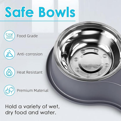Epetslove Dog Bowls Large Double Dog Water and Food Bowls Stainless Steel Bowls with Non-Slip Resin Station, Pet Feeder Bowls Food Dish for Small Medium Large Dogs Cats