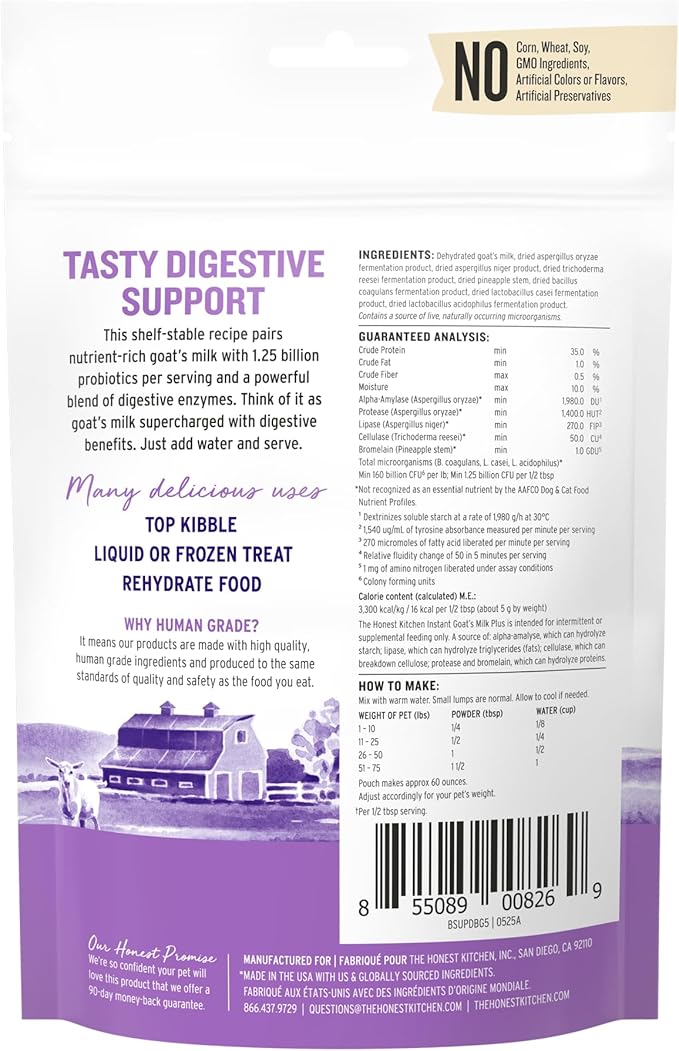 The Honest Kitchen Human Grade Instant Goat's Milk with Probiotics for Dogs and Cats, 5.2 Ounces