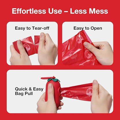 VETRESKA Strawberry Scented Dog Poop Bags, Leak Proof, Extra Thick and Large Pet Waste Bags for Dogs Walking and Cat Litter, 20 Refill Rolls, 300 Bags, Red