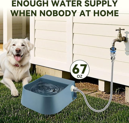 LESYPET Dog Automatic Water Dispenser with Hose, 68 oz Outdoor Dog Drinking Water Bowl for Chicken Livestock, Auto Filling Waterer for Pets & Livestock