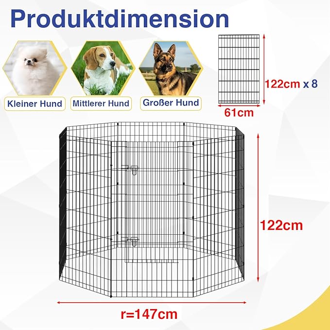 FDW 48 Inch Dog Pen 8 Panel Dog Playpen Indoor Outdoor Metal Puppy Pet Fence Portable Folding Animal Exercise Fence,Black