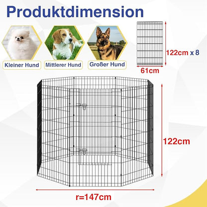 FDW 48 Inch Dog Pen 8 Panel Dog Playpen Indoor Outdoor Metal Puppy Pet Fence Portable Folding Animal Exercise Fence,Black