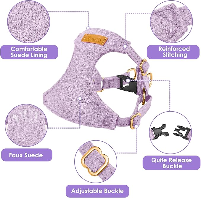 SlowTon Dog Harness Small Sized Dog - Soft XXS Dog Harness and Leash Set No Pull No Chock, Adjustable Lightweight Puppy Harness for XS Small Medium Dogs Cats (Solid Purple, M)