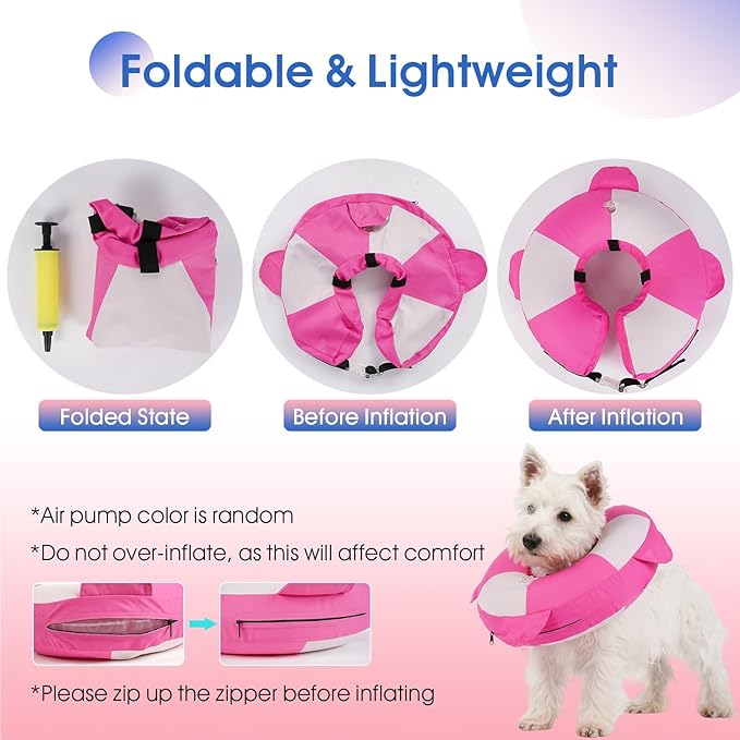 Inflatable Dog Cone for Large Dogs- Lightweight Neck Recovery ECollar,Comfortable Donut E-Collar After Surgery Anti-Licking & Biting,Waterproof Easy to Clean (Pink,XL)