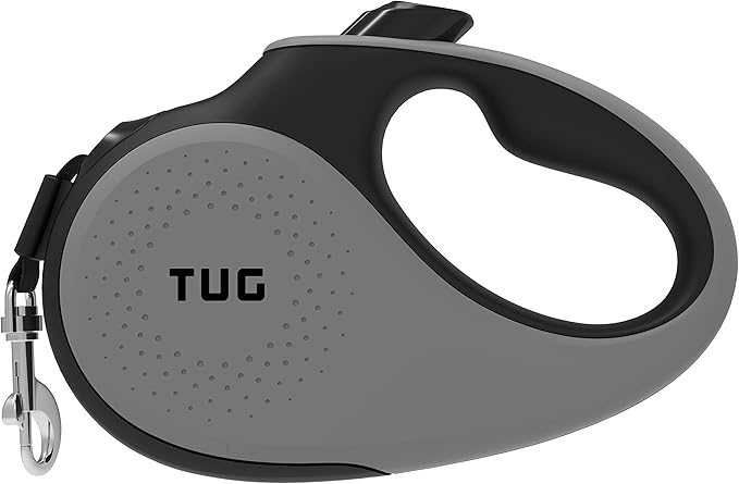 TUG 360° Tangle-Free Retractable Dog Leash with Anti-Slip Handle | 16 ft Strong Nylon Tape | One-Handed Brake, Pause, Lock (Small, Grey)