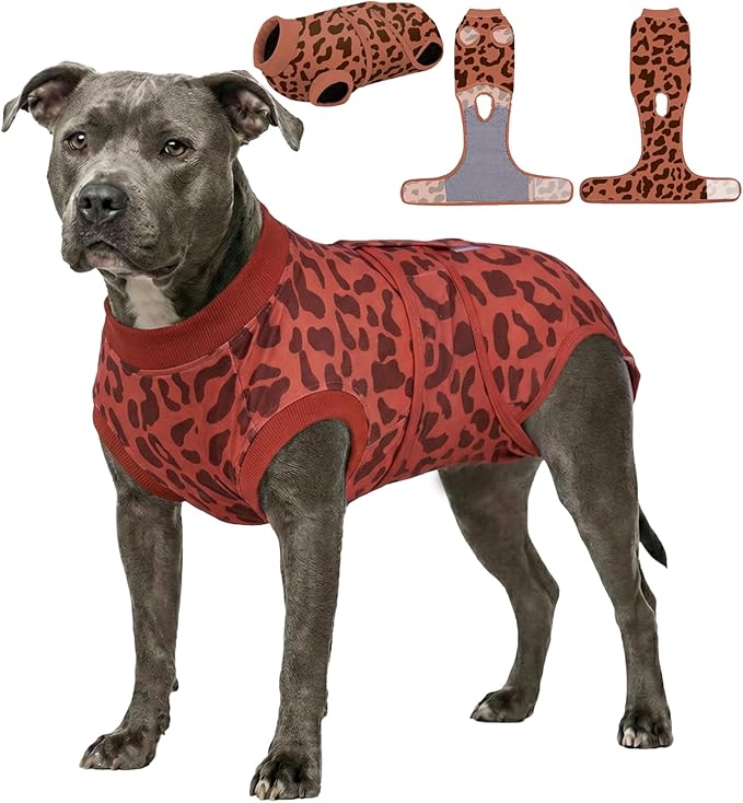PetWarm Dog Recovery Suit, Surgical Suit for Dogs Female Spay Male Neutered, After Surgery Dog Onesie, Anti-Licking Dog Surgery Recovery Suit, Leopard Pattern, Red, XL