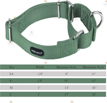Mikivery Martingale Dog Collar Nylon Adjustable and Safety Training Metal Buckle Dogs Collars for Small Medium and Large Breed(Emerald,L)