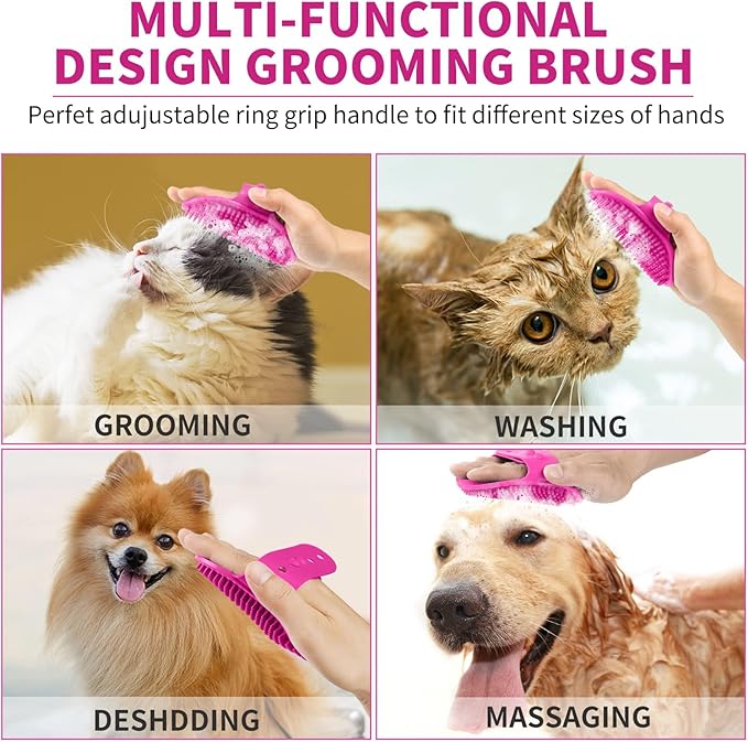 Professional 7 in 1 Dog Paw Cleaner for Dogs & Cats - Includes 1 Portable Paw Washer, 1 Bath Brush, 2 Dog Toothbrushes and 3 Absorbent Towels Note: Fits Paws up to 2 Inches Wide (Small, Pink)