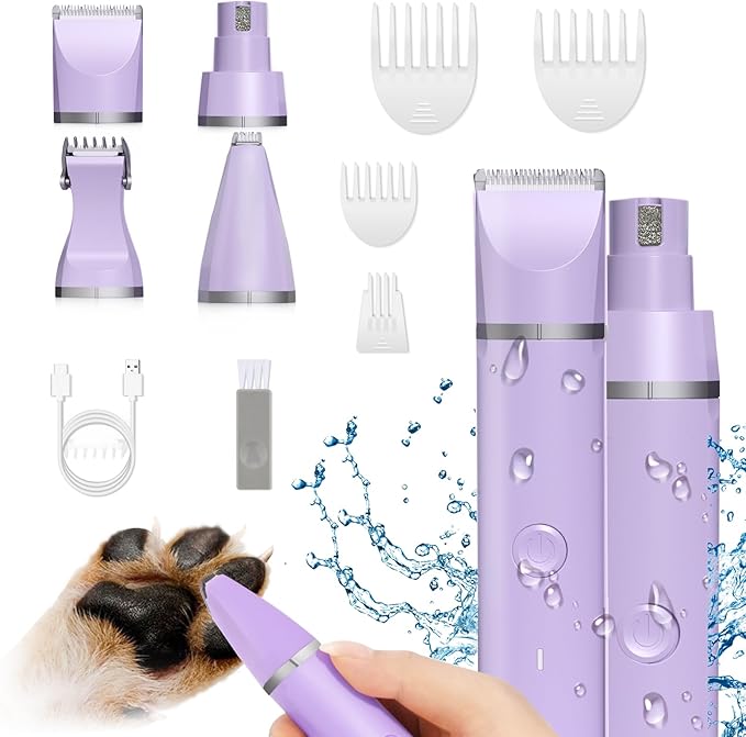 Veeconn Dog Grooming Clippers Kit-Electric Rechargeable Cat Trimmer Tools-Cordless Quiet Pet Nail Paw Grinder-4 in 1 Multifunctional Low Noise Shaver-Razor for feet Face Ears Toenail Eye