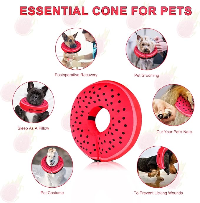 Pitaya Inflatable Dog Donut Collar, Soft Recovery Cone for Large, Medium & Small Dogs & Cats, Adjustable E Collar, Does not Block Pet Vision