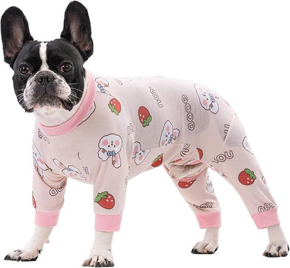 Dog Recovery Suit for Surgery Small Medium Dogs Onesie, Cute Soft Dog Pajamas Bodysuit Cone Alternative Prevent Licking Recovery Suit Female Male (XX-Large, Bunny Strawberry)