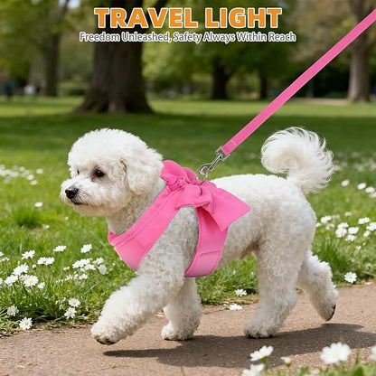 KOOLTAIL Cute Cat Harness and Leash Set with Bowtie, Small Dog Vest Harnesses for Girl Outfit, Step in No Pull Soft Mesh Padded Adjustable Pet Harness for Extra-Samll Medium Puppy Kitten, Pink XS
