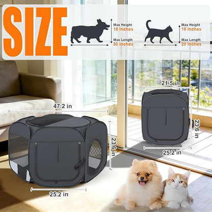 Portable cat playpen, 2-in-1 Dog playpen Indoor, Puppy Dog Play Pen for Indoors, cat cage Crate for Dogs Indoor, Independently Usable cat Tents for Indoor Cats, Collapsible pet playpen(Large)