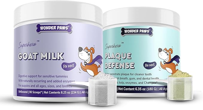 Goat Milk Powder Plus Plaque Defense Powder - for Dog’s Digestion, Skin Health & Oral Health – Goat Milk 90 Scoops – Plaque Defense 60 Scoops